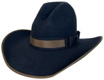 162 Tom Horn style navy pure beaver hat with double bow hatband
