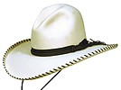 174 Gus Gunfighter style Bone color hat with Black leather hatband , Western Loop and long leather tails