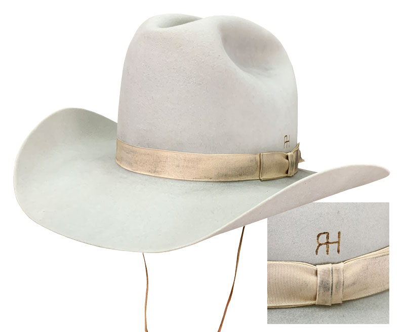 130 TALL CATTLEMAN/RAY HUNT silverbelly color hat withmatching ribbon and personal RH brand