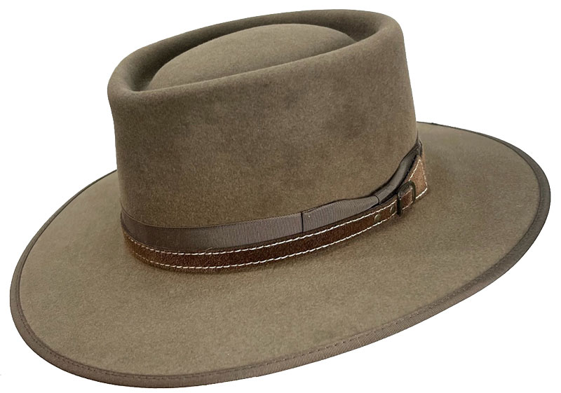 148 PINCHED TELESCOPE pecan color hat with brown suede hatband