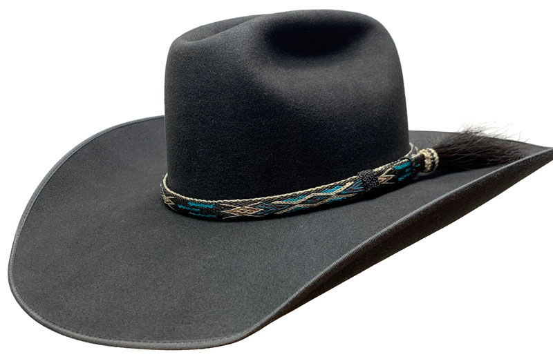 153 CHARCOAL CATTLEMAN with Hitched horse hair HHT-02T-7 hatband
