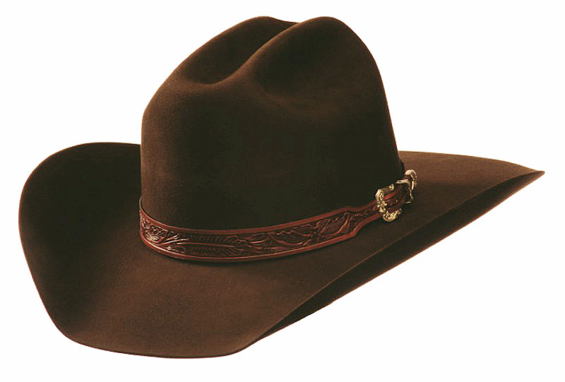 204 LONG NARROW CATTLEMAN brown hat with tooled leather hatband