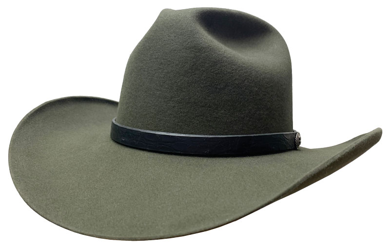 270 MOSS GREEN VOYAGER hat with 1/2” crocodile hatband with custom concho