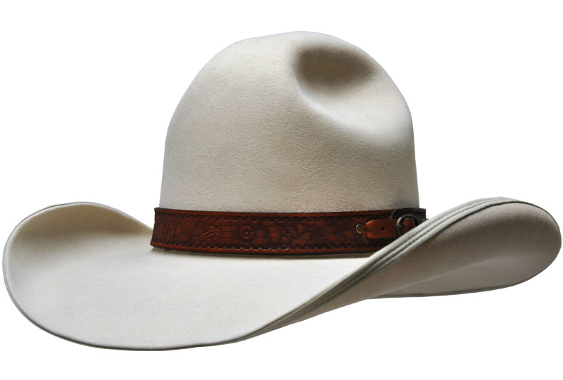 39 Brushbuster bone color hat with RA126 Peanut Brittle Old West Leather hatband