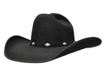 127 Cattleman style black hat with selfband, with ten SK SS Diamond Conchos