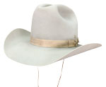 130 Cattleman style silverbelly color hat with ribbon hatband and personal brand on side of hat