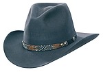 144 Sporting Clays style charcoal color hat and RA 173 pheasant feather with conchos hatband