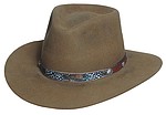 145.5 Drover style whiskey color hat with RA 174 brown leather, pheasant feather, conchos hatband