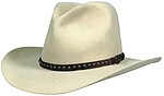 145 Pinched Western Fedora style bone color hat with single studded brown leather hatband