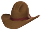 15 Tom Horn style whiskey color hat with RA 112 Brown 1" leather D-ring hatband with elk pin