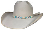 151 Cattleman bone color hat with Turquoise, Bone and Grey partially beaded hatband