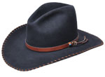 173 Quigley II style navy hat with 1/2" brown leather w/ turquoise accent hatband