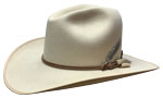 179 Quigley II style bone color hat and Cork western loop hatband with elk horn tips and silver feather
