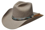 185 Diamond Jim style natural colored hat with hitched brown, cream and turquoise hatband