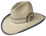 199 Gus 20X Bone color hat with Rosette bone on grey hatband and Flower engraved concho and grey binding