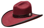 206 Tom Horn style Burgandy color hat with 1” tooled leather A.A./SK domed concho hatband