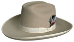 #215F Cattleman style hat, sand color with cream ribbon and feather