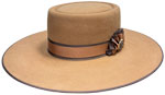 236 Camel color Telescope hat with Rosette hatband and Black/Copper two-tone w/turq nugget in center