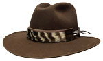273 Low Safari style chocolat brown hat with Tel Sackett zebra with briar binding hatband