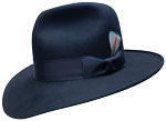 279 Midnight Fedora style navy color hat with matching ribbon hatband with feather