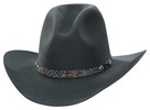 34 Quigley II style charcoal color hat with RA 173 pheasant feather and concho hatband