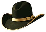 55 Sloped Center Dent style black hat with camel color ribbon