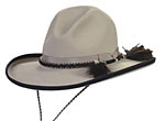 57 Gus Gunfighter style sand color hat with AAHB82A black rope & tails hatband