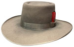 62 Jiggerboss style Natural Beaver hat with Ground Grey ribbon and red feather