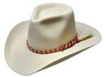 71 Bozeman Broker style bone color hat with Red and Cream horsehair hatband with Single Tail