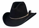 79 Rocking BAR style black hat with Braided 5 wide single tail hatband with Rock Bar concho 
