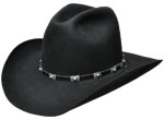92 Windrider style black hat with black suede hatband and EM engraved SS & turquoise conchos