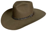 Cry Macho Drover style hat, pecan color with leather hatband and buckle