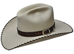 NK3 Cattleman style bone color hat with SK brown tooled leather hatband with SS buckle set