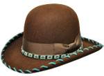 pwlf5 Derby - Cowgirl Annie Hall style brown hat with Turquoise suede LBR #2 hatband